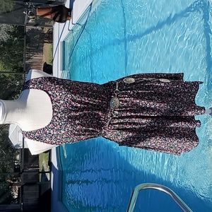 Cotton On XS Tank Style Floral Mini Dress Gathered Elastic Waist Black/Pink